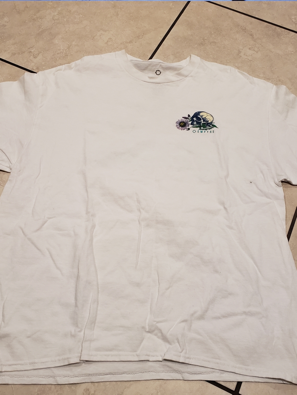 Empyre White Short Sleeve Tee with Small Skull Graphic